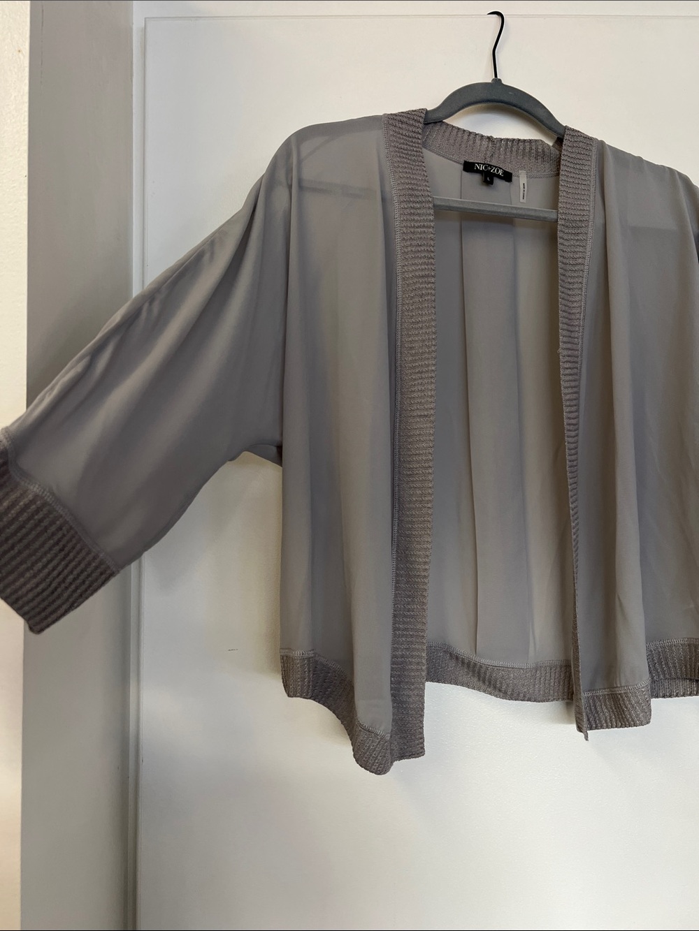 NIC+ZOE Gray Open-Front Cardigan Sweater Sheer Large Women